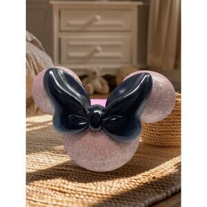 NIB Disney Home Minnie Mouse Large Vanity Organizer Glittery Pink with Black Bow